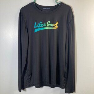 Mens‎ Life is Good Active Long Sleeve Shirt Rash Guard Black M Polyester Spandex